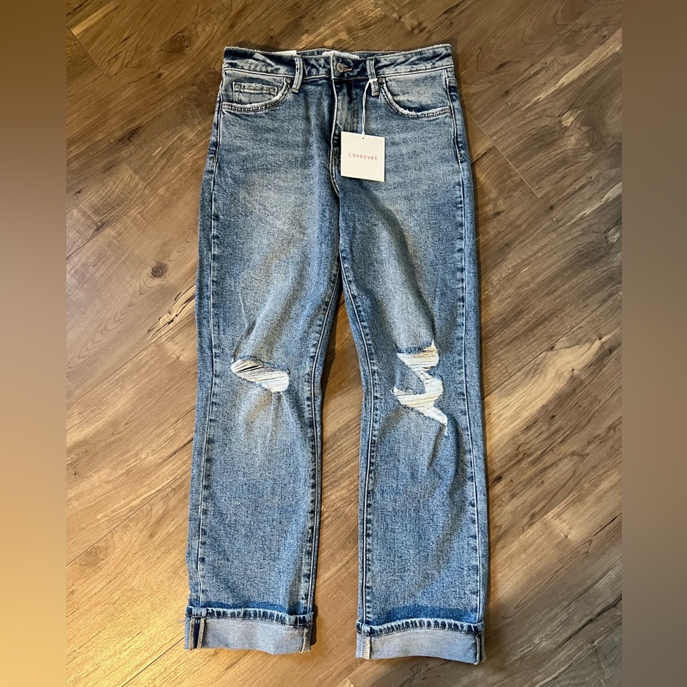 Lovervet By Vervet High Rise Distressed Detail Straight Jeans